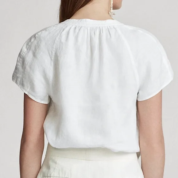 NWT Polo Ralph Lauren Crisp White Linen V-neck Tie Front Top XL - Picture 3 of 10
